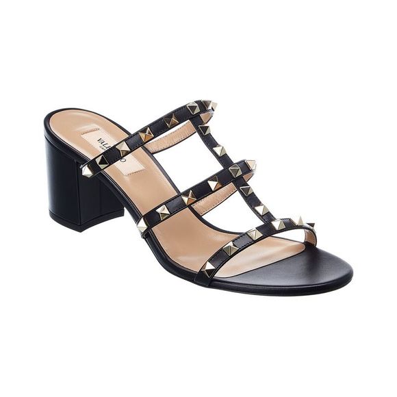 Valentino Rockstud Caged 60 Leather Sandal, Black